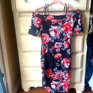 Floral off the shoulder midi dress with straps